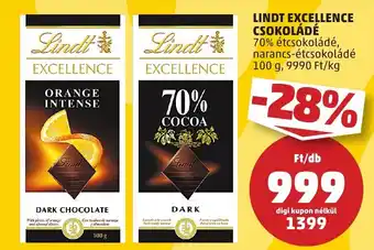 PENNY LINDT EXCELLENCE CSOKOLÁDÉ 70% 100g ajánlat