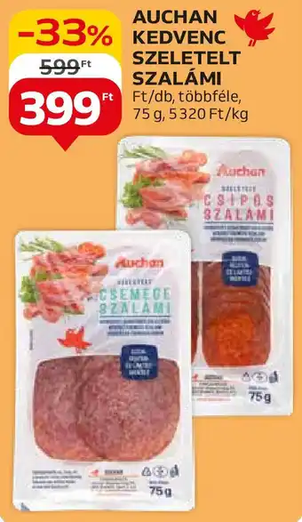 Auchan AUCHAN KEDVENC SZELETELT SZALÁMI 75g ajánlat