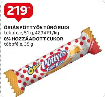 Auchan ÓRIÁS PÖTTYÖS TÚRÓ RUDI 51g, 0% HOZZÁADOTT CUKOR 35g ajánlat