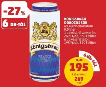 PENNY KÖNIGSBRAU DOBOZOS SÖR 4% 0,5l ajánlat