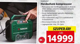 Lidl PARKSIDE Hordozható kompresszor 150w 1db ajánlat