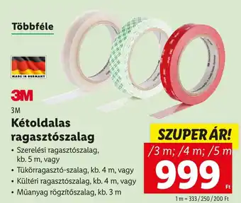 Lidl 3M Kétoldalas ragasztószalag /3 m; /4 m; /5 m ajánlat