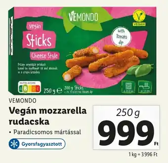 Lidl VEMONDO Vegán mozzarella rudacska 250g ajánlat