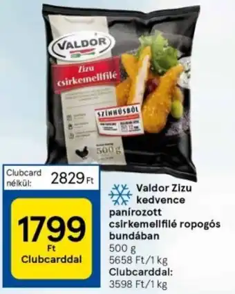 Tesco Valdor Zizu kedvence panírozott csirkemellfilé ropogós bundában 500g ajánlat