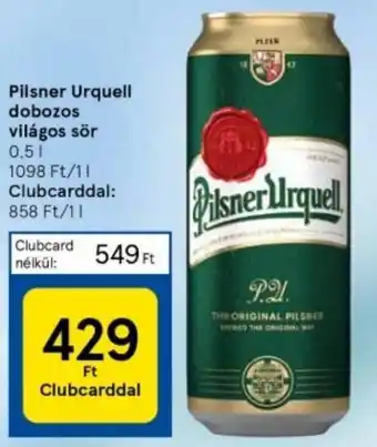 Tesco Pilsner Urquell dobozos világos sör 0.5l ajánlat