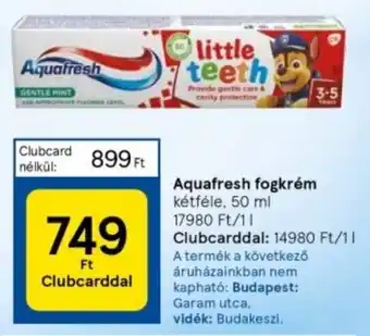 Tesco Aquafresh fogkrém kétféle, 50 ml ajánlat