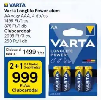 Tesco Varta Longlife Power elem AA vagy AAA, 4 db/cs ajánlat