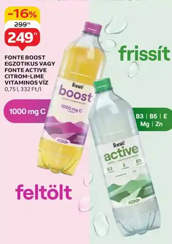 Auchan FONTE BOOST EGZOTIKUS VAGY FONTE ACTIVE CITROM-LIME VITAMINOS VÍZ 0,75l ajánlat