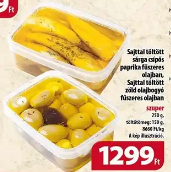 Coop Sajttal töltött sárga csípős paprika fűszeres olajban, Sajttal töltött zöld olajbogyó fűszeres olajban 250g ajánlat