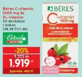 Interspar Béres C-vitamin 1000 mg és D3-vitamin 50 db/doboz ajánlat