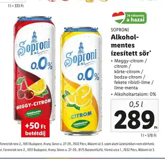 Lidl SOPRONI Alkohol-mentes Ízesített sör 0,5l ajánlat