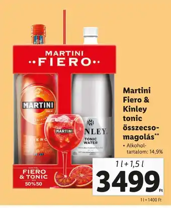 Lidl Martini Fiero & Kinley tonic összecso- magolás 1l + 1,5l ajánlat