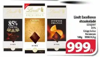 Coop Lindt Excellence étcsokoládé 85% Crispy keksz Narancsos 100g ajánlat