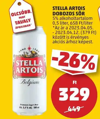 PENNY STELLA ARTOIS DOBOZOS SÖR 0,5 liter ajánlat
