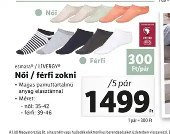 Lidl EsmaraⓇ/LIVERGYⓇ Női / férfi zokni 5 pár ajánlat