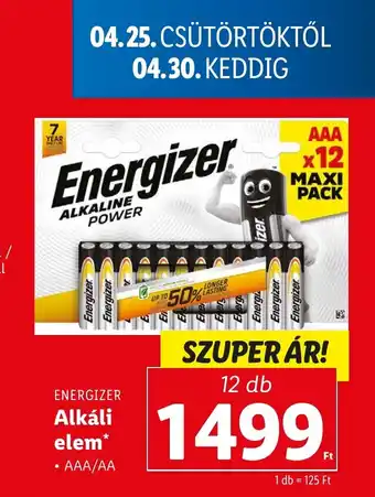 Lidl ENERGIZER Alkáli elem 12db ajánlat