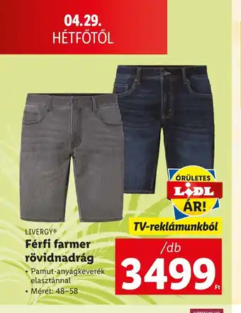 Lidl LIVERGY® Férfi farmer rövidnadrág 1db ajánlat