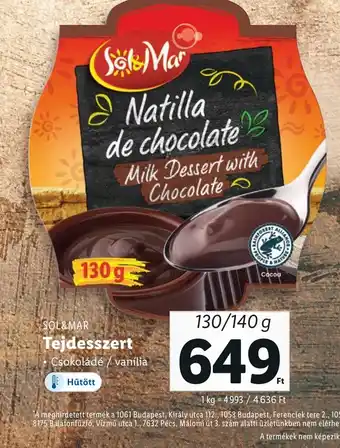 Lidl SOL&MAR Tejdesszert 130/140g ajánlat