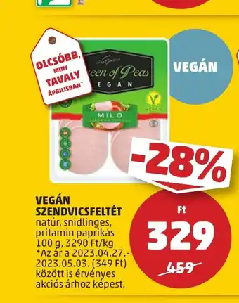 PENNY VEGÁN SZENDVICSFELTÉT 100g ajánlat