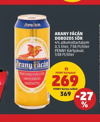 PENNY ARANY FÁCÁN DOBOZOS SÖR 0,5l ajánlat