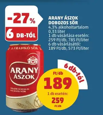 PENNY ARANY ÁSZOK DOBOZOS SÖR 0,33l ajánlat