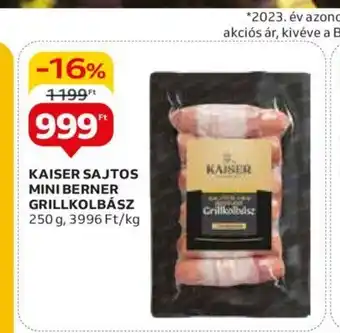 Auchan KAISER SAJTOS MINI BERNER GRILLKOLBÁSZ 250 g ajánlat