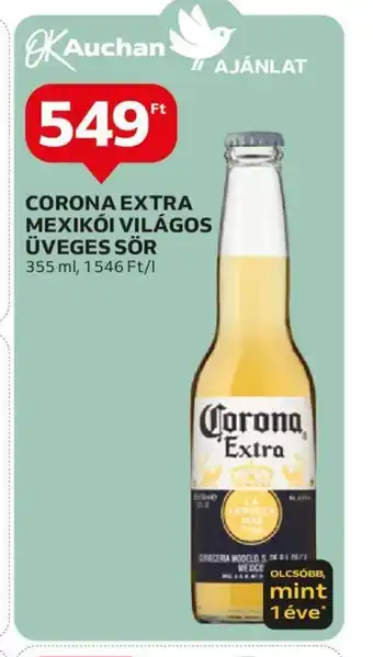 Auchan CORONA EXTRA MEXIKÓI VILÁGOS ÜVEGES SÖR 355ml ajánlat