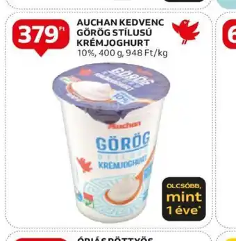 Auchan AUCHAN KEDVENC GÖRÖG STÍLUSÚ KRÉM JOGHURT 400g ajánlat