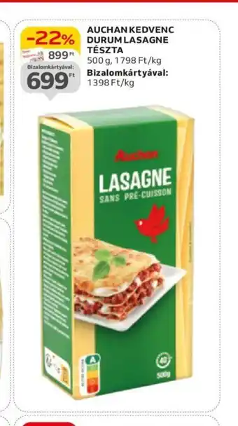 Auchan AUCHAN KEDVENC DURUM LASAGNE TÉSZTA 500g ajánlat