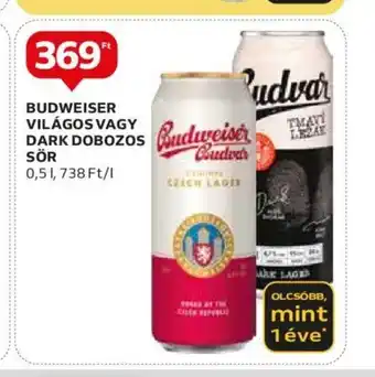 Auchan BUDWEISER VILÁGOS VAGY DARK DOBOZOS 0,5l ajánlat