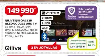 Auchan QILIVE Q55QA232B QLED GOOGLE UHD TV ajánlat