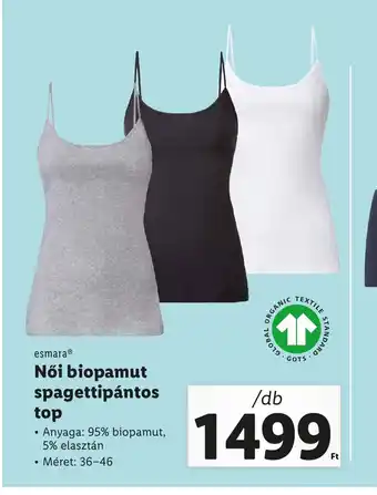 Lidl EsmaraⓇ Női biopamut spagettipántos top 1db ajánlat