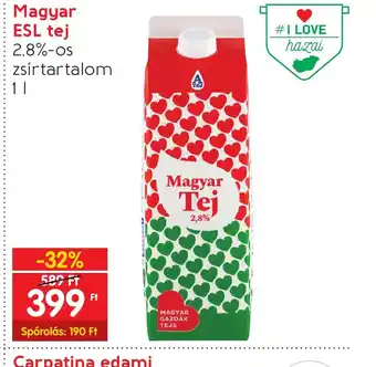 Spar Magyar ESL tej 2.8%-os zsírtartalom 1l ajánlat