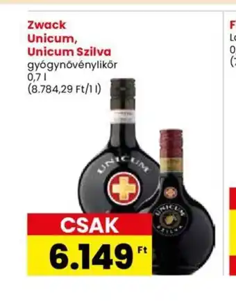 Spar Zwack Unicum, Unicum Szilva 0,7l ajánlat