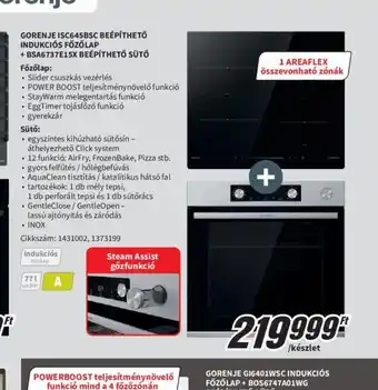 MediaMarkt GORENJE ISC645BSC BEÉPÍTHETŐ INDUKCIÓS FŐZŐLAP + BSA6737E15X BEÉPÍTHETŐ SÜTŐ ajánlat