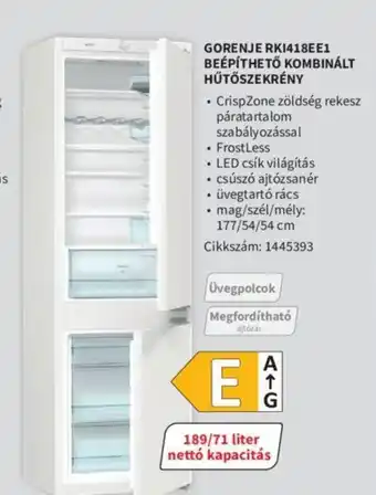 MediaMarkt GORENJE RI418EE0 BEÉPÍTHETŐ HŰTŐSZEKRÉNY ajánlat
