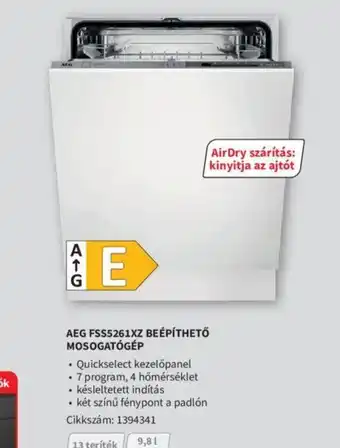 MediaMarkt AEG FSS5261XZ BEÉPÍTHETŐ MOSOGATÓGÉP ajánlat
