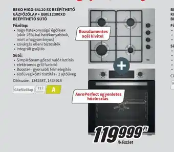 MediaMarkt BEKO HIGG-64120 SX BEÉPÍTHETŐ GÁZFŐZŐLAP + BBIE12300XD BEÉPÍTHETŐ SÜTŐ ajánlat