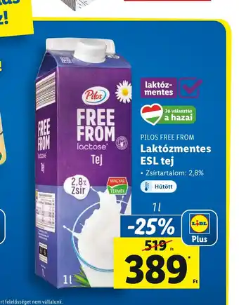 Lidl PILOS FREE FROM Laktózmentes ESL tej 1l ajánlat