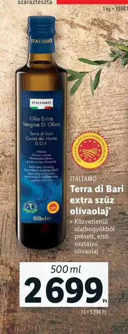 Lidl ITALIAMO Terra di Bari extra szűz olívaolaj 500ml ajánlat