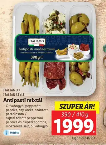 Lidl ITALIAMO ITALIAN STYLE Antipasti mixtál 390/410g ajánlat