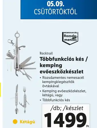 Lidl Rocktrail Többfunkciós kés / kemping evőeszközkészlet 1db ajánlat