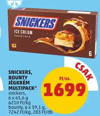 PENNY SNICKERS, BOUNTY JÉGKRÉM MULTIPACK 6 x 45,6 g ajánlat