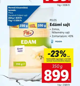 Lidl Pilos Edámi sajt 350g ajánlat