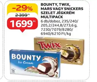 Auchan BOUNTY, TWIX, MARS VAGY SNICKERS SZELET JÉGKRÉM MULTIPACK 1csomag ajánlat