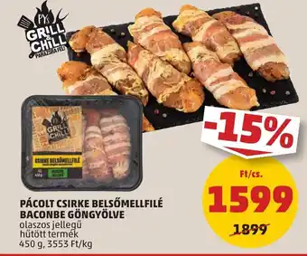 PENNY PÁCOLT CSIRKE BELSŐMELLFILÉ BACONBE GÖNGYÖLVE 450g ajánlat