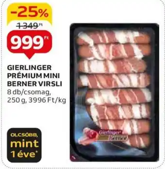 Auchan GIERLINGER PRÉMIUM MINI BERNER VIRSLI 250g ajánlat