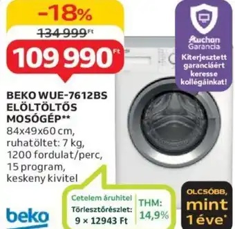 Auchan BEKO WUE-7612BS ELÖLTÖLTŐS MOSÓGÉP ajánlat