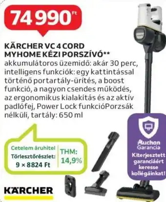 Auchan KÄRCHER VC 4 CORD MYHOME KÉZI PORSZÍVÓ ajánlat