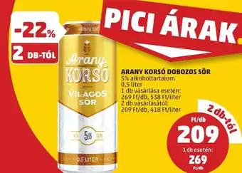 PENNY ARANY KORSÓ DOBOZOS SÖR 0,5 liter ajánlat